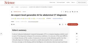 Science journal page for the paper behind Alibaba's GenAI medical imaging model, DAMO RADAR